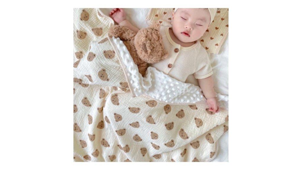 WONDER Selimut Dot Bayi Bamboo Bubble 100x110cm / Selimut Bayi Korea Minky Stitches Cotton Dot