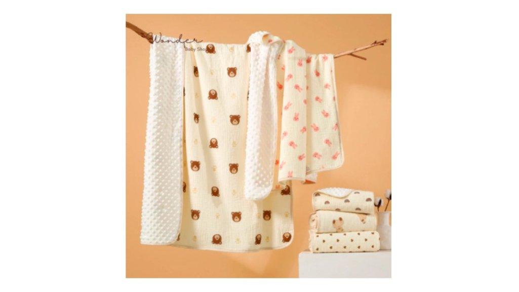 WONDER Selimut Dot Bayi Bamboo Bubble 100x110cm / Selimut Bayi Korea Minky Stitches Cotton Dot