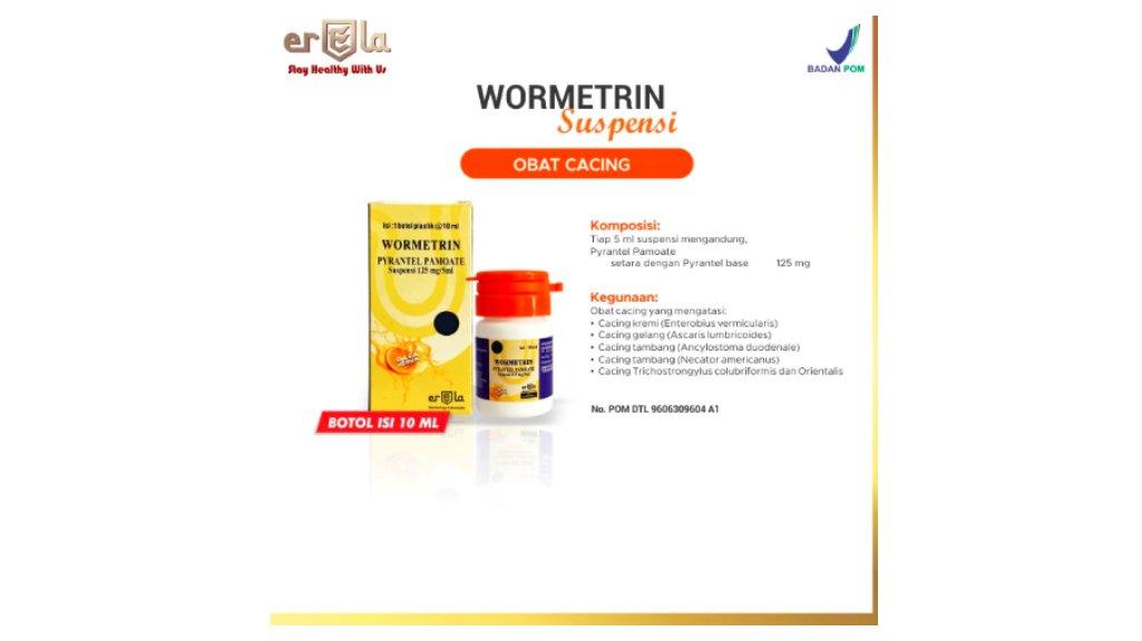 WORMETRIN Suspensi / Obat Cacing Anak dan Dewasa - Rasa Jeruk / 1 Botol @10 ml