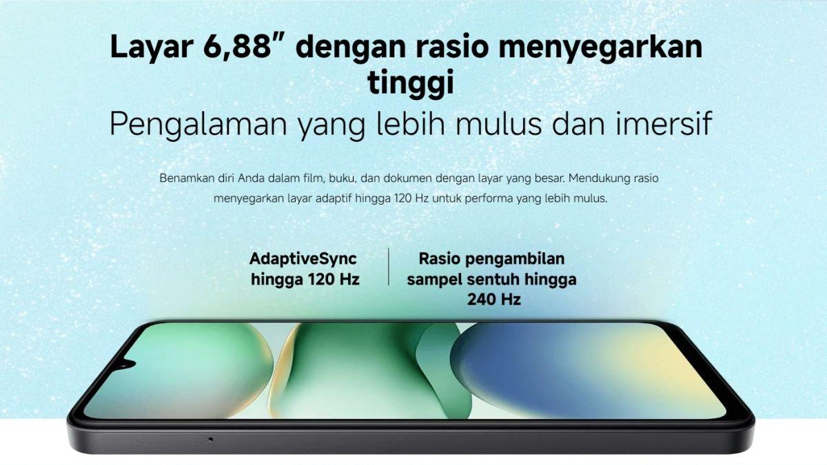 Ilustrasi layar luas Redmi A5 yang didukung refresh rate 120 Hz