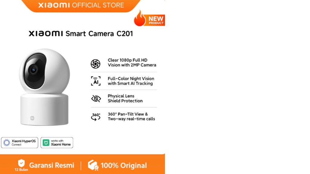 Xiaomi Smart Camera C201 | 1080p Full HD Kamera 2MP | Full-Color Night Vision dengan Smart AI Tracking | Pelindung Lensa Fisik