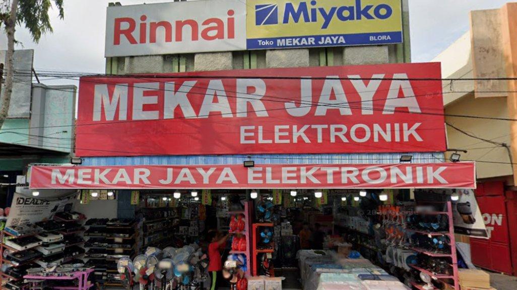 Foto Toko Mekar Jaya Elektronik di Jl. Pemuda No.19 A, Tempelan, Kecamatan Blora, Kabupaten Blora, Jawa Tengah 58211, yang diambil Google Maps pada Februari 2024.