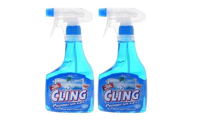 Cling Ocean Fresh Cairan Pembersih Kaca beragam kemasan.
