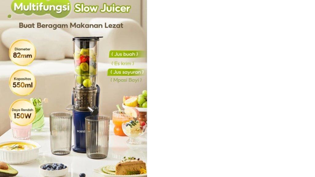 ecentio Slow Juicer Low Watt Extra Big Mouth 82mm Easy Juice Filter-Free Low Watt Easy Clean Tanpa Potong Buah Multifungsi Juicer