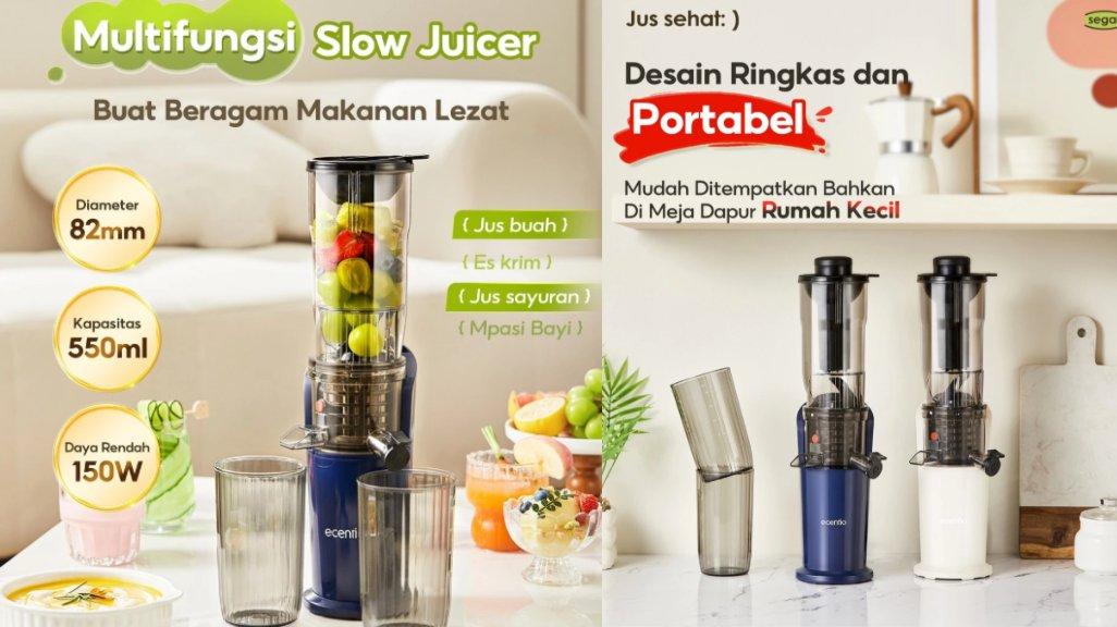 ecentio Slow Juicer Low Watt Extra Big Mouth 82mm Easy Juice Filter-Free Low Watt Easy Clean Tanpa Potong Buah Multifungsi Juicer Model ET-S23401 & ET-S23402