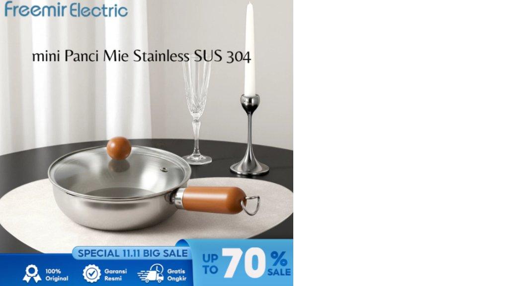 freemir Electric Wajan Panci Mini Stainless Steel 304 Foodgrade Anti Karat Bertutup Kaca
