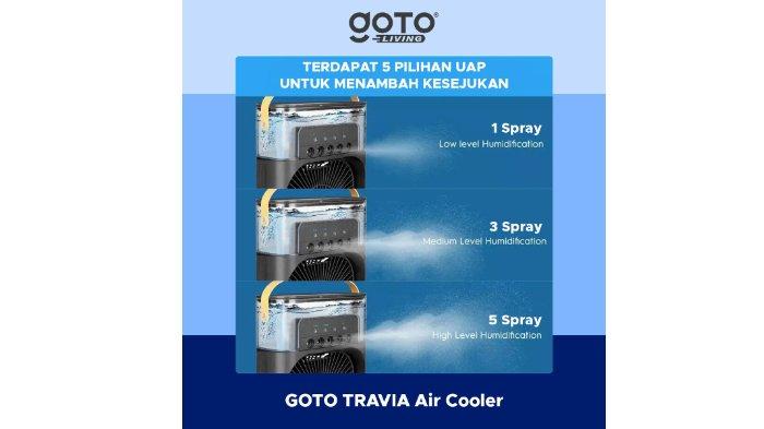 GOTO Travia Air Cooler Fan tersedia 5 pilihan spray yang bisa kamu pilih sesuai kebutuhan atau kondisi ruang.