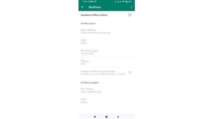Pengaturan kustom notifikasi WhatsApp pada aplikasi WA.