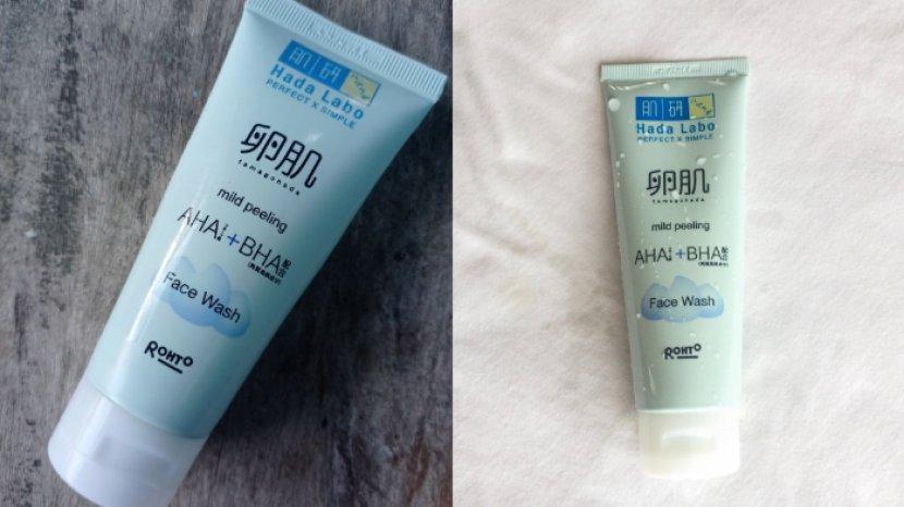 Review Hada Labo Tamagohada Mild Peeling AHA+BHA Face Wash, Sabun Muka dengan Kandungan Eksfolian