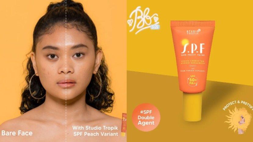 Review STUDIO TROPIK SPF 50+ PA++ Skin Pretty Filter Peach, Ada Kemasan Mungilnya
