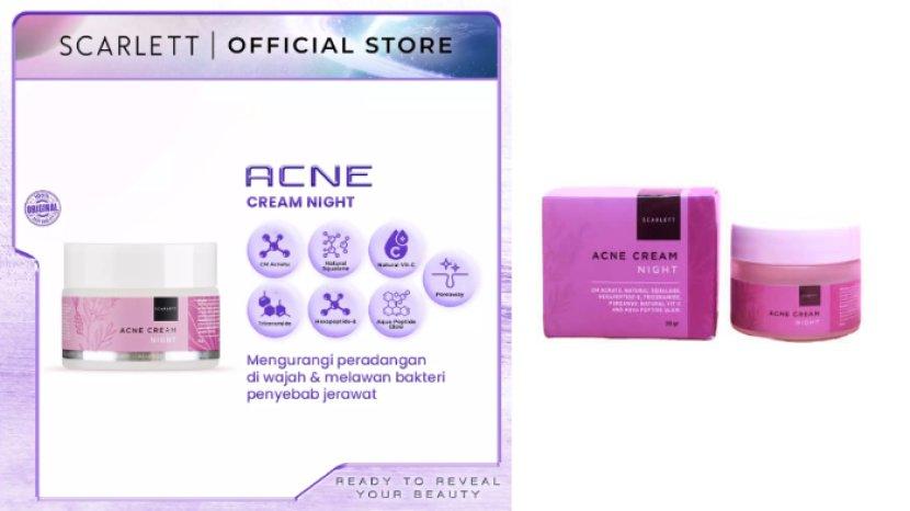Review Moisturizer SCARLETT Whitening Acne Night Cream, Solusi Mengurangi Peradangan Jerawat