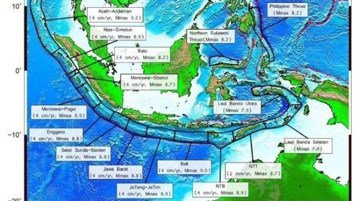 Ilustrasi peta wilayah berpotensi terdampak gempa megathrust.