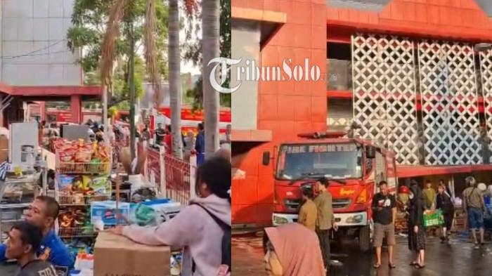 SELAMATKAN DAGANGAN. Para pedagang pasar Kota Wonogiri menyelamatkan dagangan mereka saat kebakaran, Senin (6/10/2025).