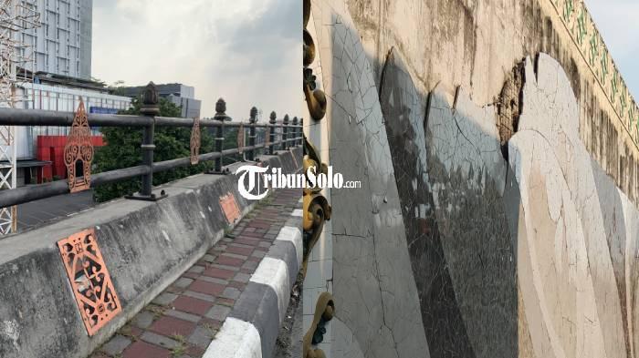 BUTUH SENTUHAN. Kondisi dinding dan ornamen penghias flyover Manahan dan Purwosari di Solo mulai rusak. Dikhawatirkan membahayakan pengguna jalan.