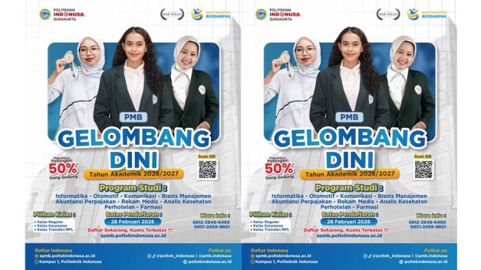 Politeknik Indonusa Surakarta Buka Pendaftaran Mahasiswa Baru, Tawarkan Beasiswa dan Peluang Kerja
