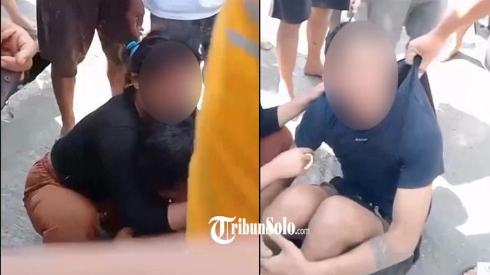 KEKASIH CURI MOTOR - Sepasang kekasih berpelukan setelah ketahuan mencuri motor di wilayah Kecamatan Gemolong, Kabupaten Sragen, Kamis (7/5/2026). Alasan pelaku melakukan pencurian itu karena faktor ekonomi.