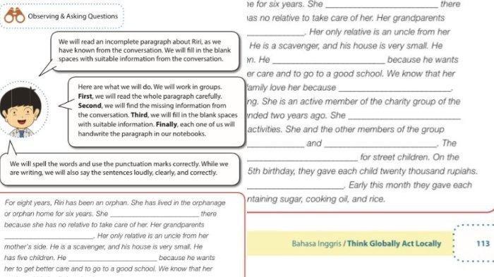 Kunci Jawaban Bahasa Inggris Kelas 9 Halaman 113: Observing And Asking Questions, Complete the Text