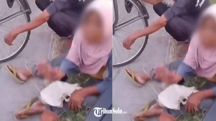 MINTA IMBALAN - Tangkapan layar peristiwa sepasang lansia meminta imbalan kepada pemilik dompet sebesar Rp 1 juta di Kecamatan Sumberlawang, Kabupaten Sragen, belum lama ini. Video itu diunggah oleh akun media sosial @infosumberlawang pada Senin (8/6/2026) sekitar pukul 21.00 WIB.