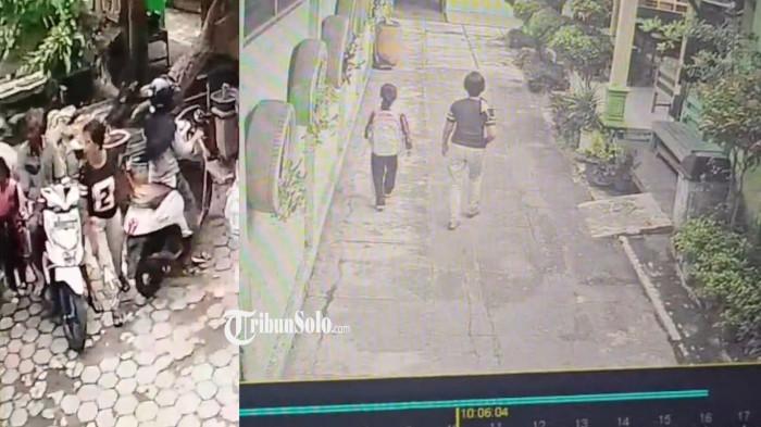 RAMPAS ANTING - Tangkapan layar rekaman cctv pelaku perampasan anting siswi kelas 1 di SDN 3 Jaten, Karanganyar, Jumat (9/1/2026) kemarin. Pelaku wanita itu menghampiri korban dan meminta melepas anting korban. Pelaku mengaku akan menculiknya jika korban tidak melepas antingnya.