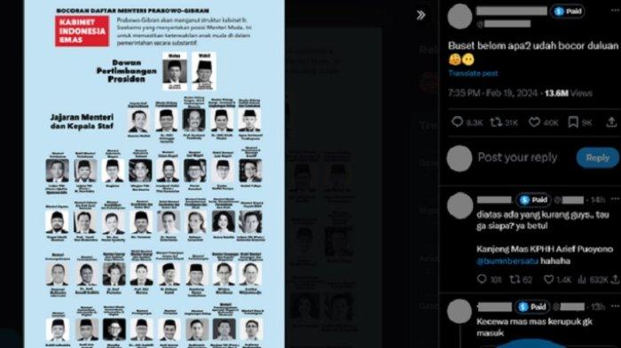 TKN Tanggapi Beredarnya Susunan Kabinet Prabowo-Gibran: Semua Bocoran Hoaks