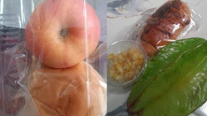 KOMPLAIN MBG - Sejumlah orang tua murid mengkomplain menu kering Makan Bergizi Gratis (MBG) yang diberikan selama puasa. Dalam foto ada belimbing belum matang hingga kurma yang disebut sudah tak layak makan. (Istimewa/ULAS)