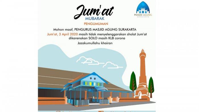 Jumat Ini, Kali Kedua Masjid Agung Solo Tiadakan Ibadah Salat Jumat