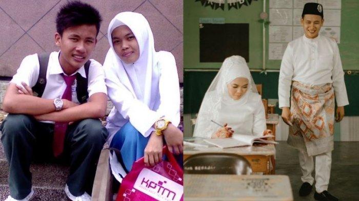 Viral foto pernikahan Alya dan Harris dilakukan di gedung sekolah mereka. 