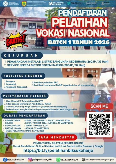 Sudah dibuka Pendaftaran Pelatihan Vokasi Nasional Batch 1 Tahun 2026