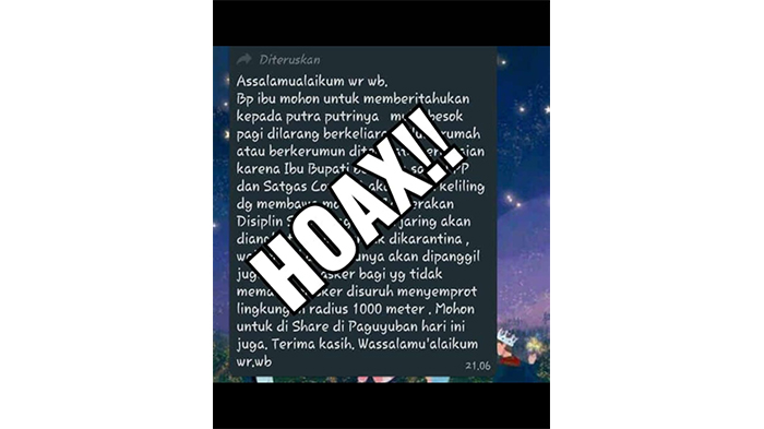 Beredar Pesan Satpol PP dan Gugus Tugas Covid Klaten Bakal Razia Masker Keliling di WA : Itu Hoaks