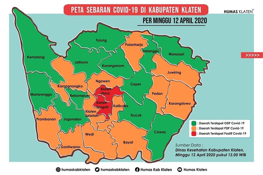 Begini Peta Persebaran Covid-19 di Klaten, Angka ODP Terbanyak Ada di Klaten Utara