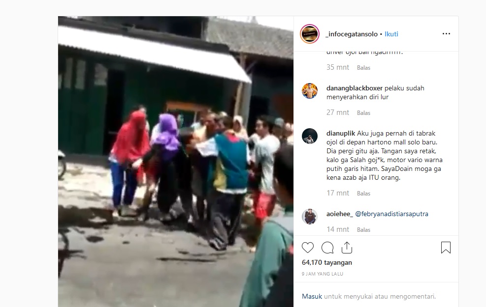 Sebelum Tabrak Orang di Banaran Sukoharjo, Terduga Driver Ojol Sempat Tabrak Orang di Baki