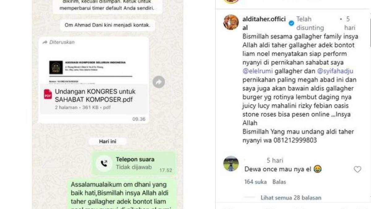 Aldi Taher kirim chat WhatsApp ke Ahmad Dhani