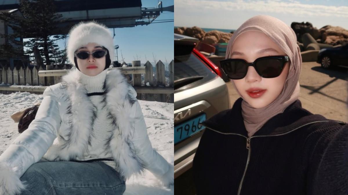 Aliyah Balqis dan Jule saat liburan, bergaya kece dengan kacamata hitam.