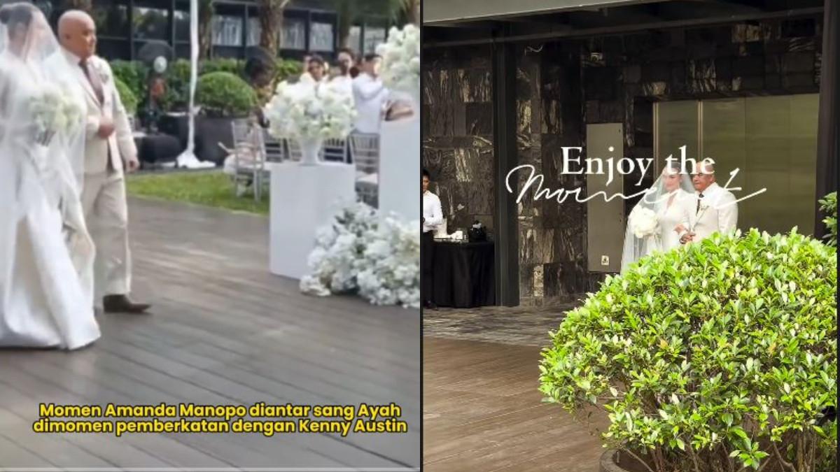 MENIKAH - Momen pertama yang mencuri perhatian adalah ketika Amanda Manopo berjalan menuju altar dengan digandeng ayahnya, Ramon Guna Lugue.