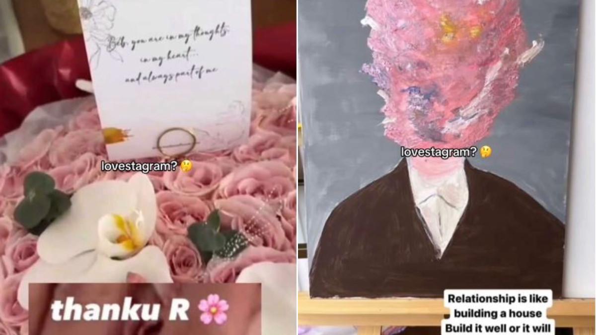 Tak hanya satu unggahan, Aura Kasih juga pernah membagikan foto buket bunga berwarna merah muda yang disertai sepucuk surat cinta.