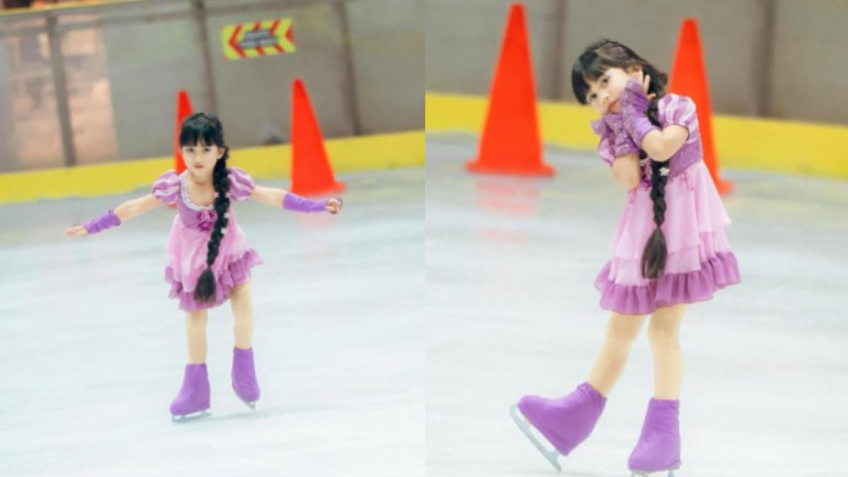 CHAVA KOMPETISI SKATE - Aurorae Chava Al-Hakim, putri Rachel Vennya sukses mencuri perhatian saat tampil di ajang ice skating tingkat Asia.