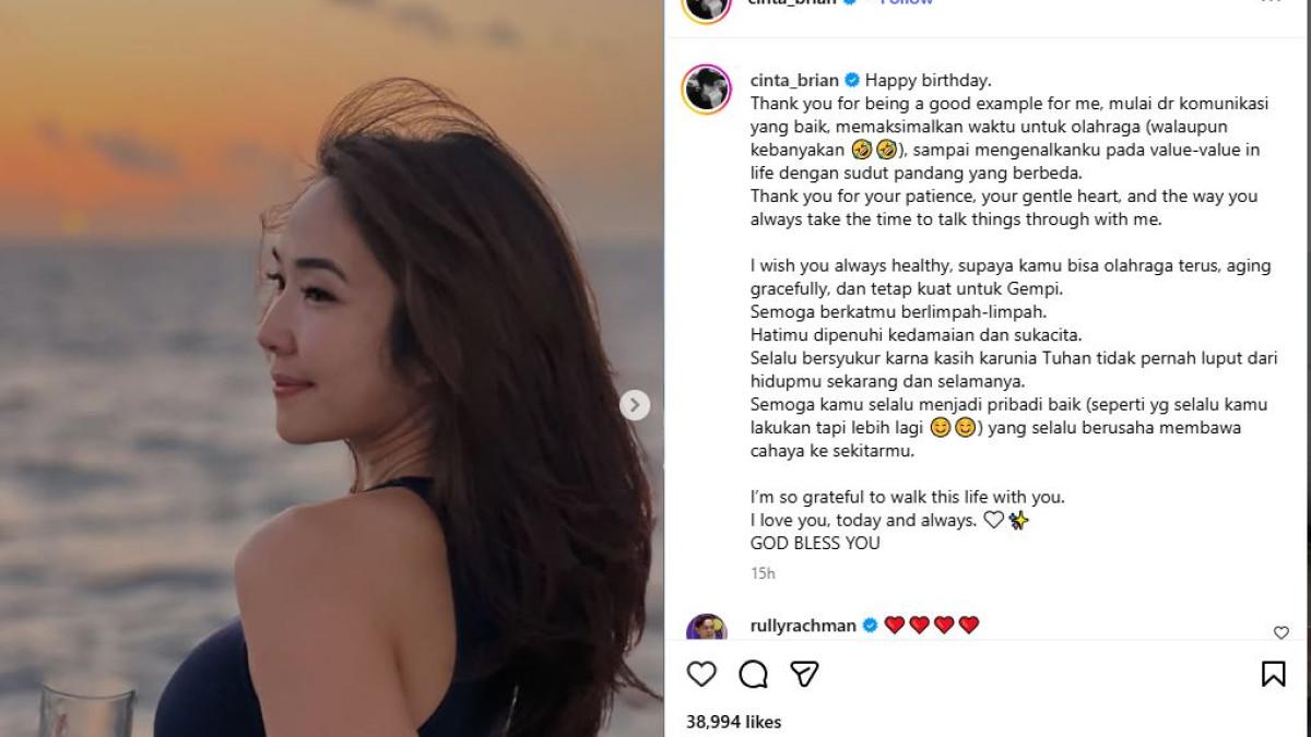 Cinta Brian menggambarkan Gisel sebagai sosok berharga yang membawa banyak kebaikan dalam hidupnya.