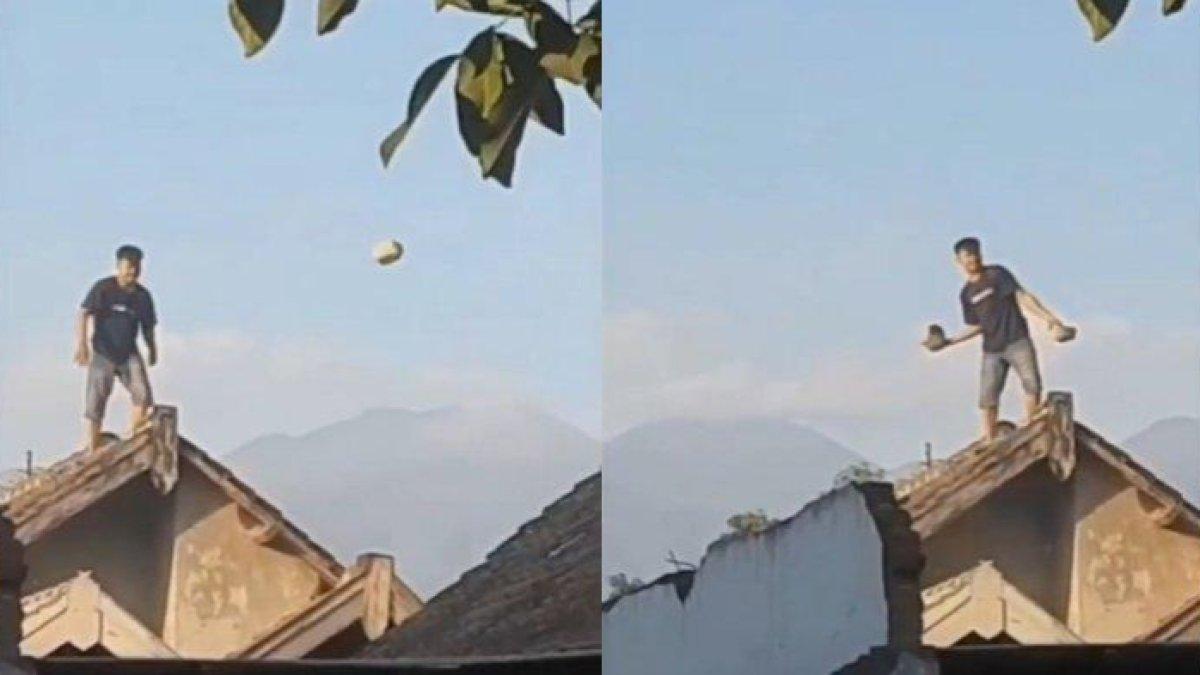 AKSI Pria Ngamuk Bobol Genteng Warga dan Lempar ke Rumah Tetangga, Diduga Stres Karena Putus Cinta