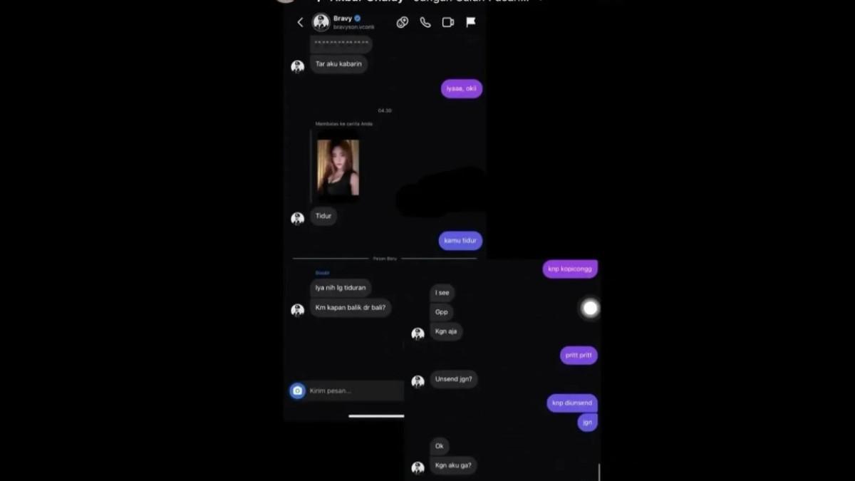 ISI CHAT GENIT - Obrolan itu berlanjut cukup akrab hingga DJ Bravy menanyakan perasaan si perempuan terhadap dirinya, seolah melupakan statusnya yang kini tengah menjalin hubungan serius dengan Erika Carlina.
