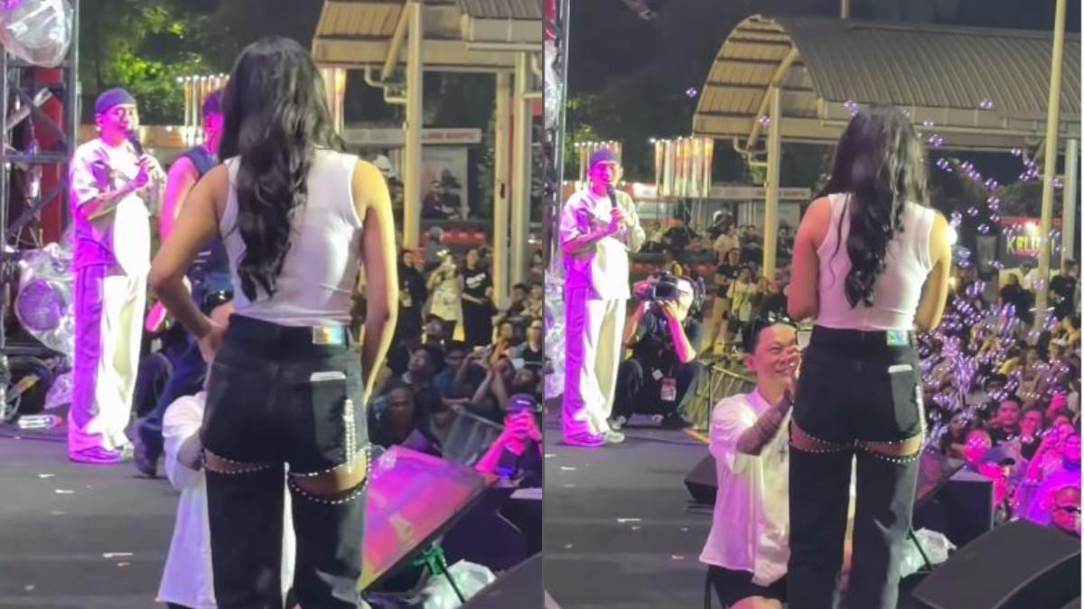 DILAMAR - Di tengah keramaian, momen tak terduga terjadi, di mana DJ Bravy mengambil alih panggung untuk mengutarakan niatnya melamar Erika Carlina.
