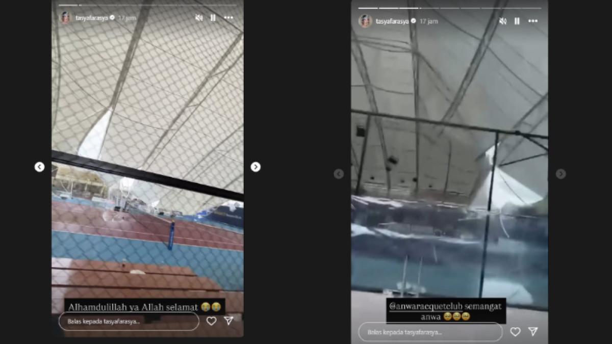 Detik-detik atap lapangan padel ambruk, Tasya Farasya nyaris celaka saat turnamen di lokasi tersebut.