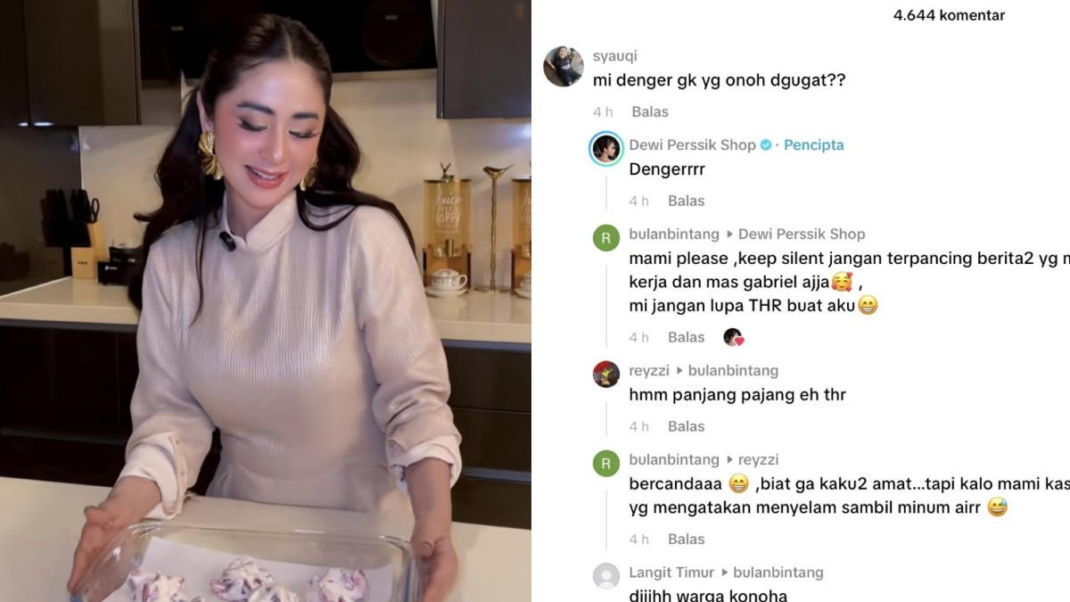 Artis Dewi Perssik menanggapi pertanyaan netizen yang menyinggung kabar Angga Wijaya digugat cerai istri barunya, Nurul Kamaria dicapture Rabun(1/4/2026).