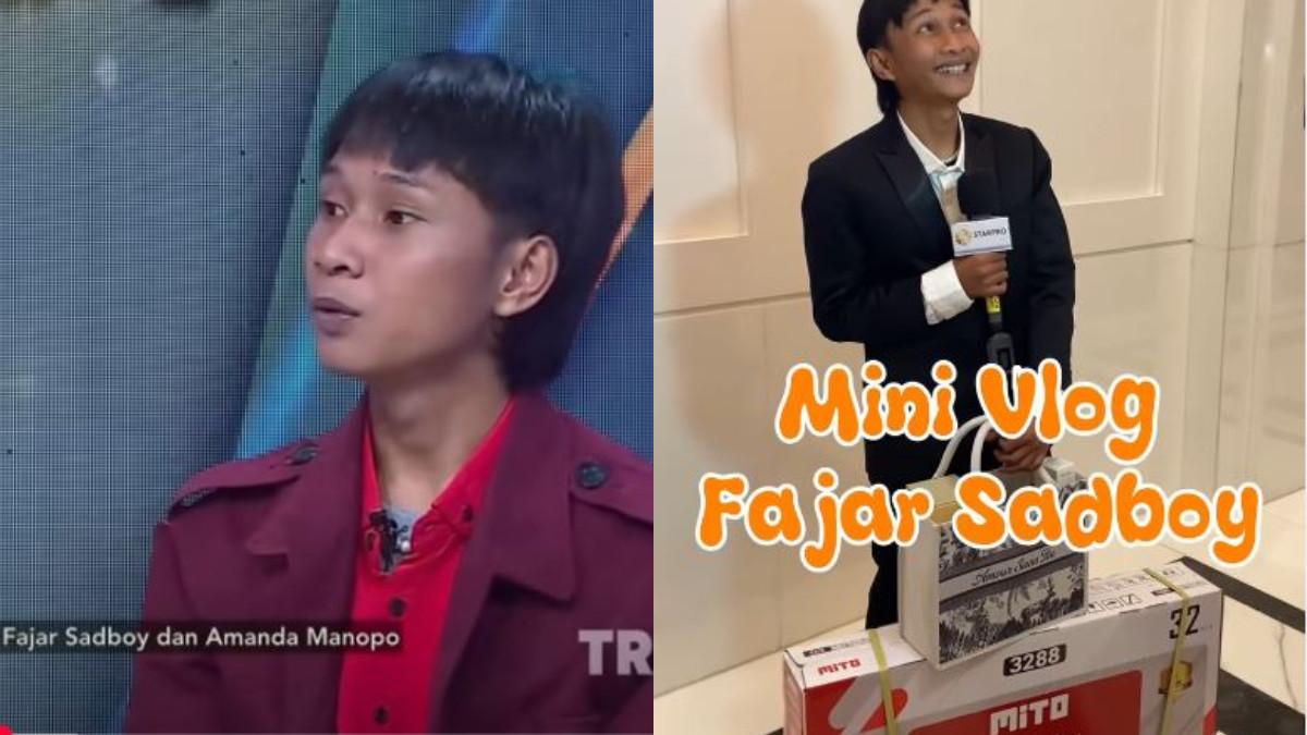 HADIAH PERNIKAHAN - Fajar Sadboy sendiri tampak tak menyangka dengan isi souvenir yang diterimanya di acara tersebut.