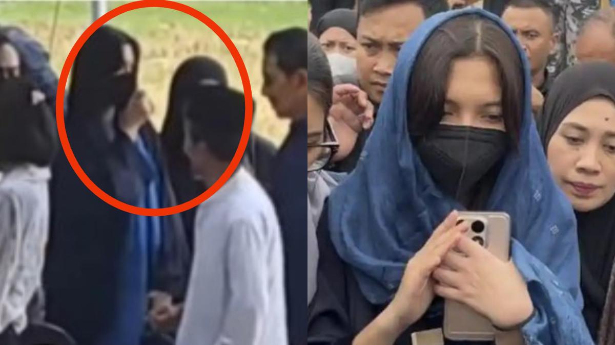 Tampak seorang pria berbaju putih yang mengenakan peci tiba-tiba menarik masker yang dikenakan oleh Sheila Dara.