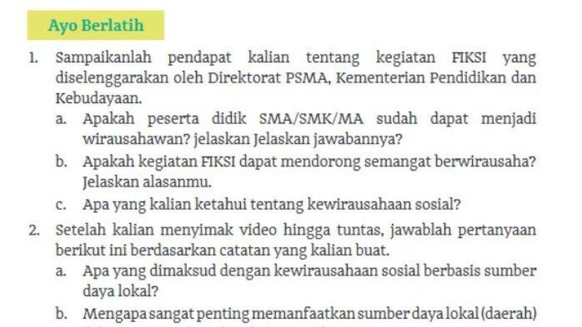 Inilah pembahasan jawaban soal Bahasa Indonesia kelas 12 halaman 42 : Kewirausahaan...