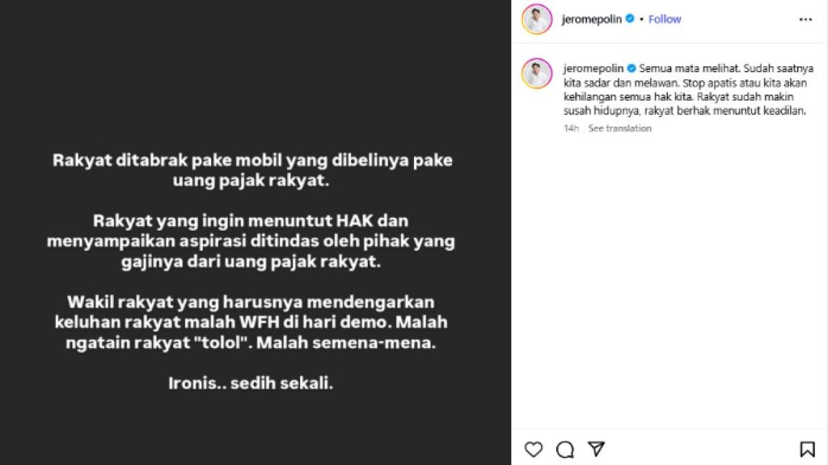 KEKECEWAAN JEROME - Jerome Poline luapkan amarah usai insiden ojol dilindas mobil rantis Brimob. Padahal dibeli dengan uang pajak rakyat.