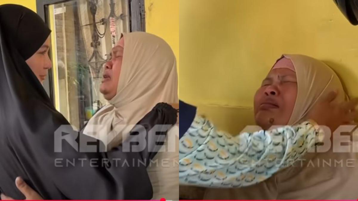 JENGUK KORBAN KECELAKAAN - Keluarga dan Nadya Almira berusaha menenangkan sang ibu, mengelus punggungnya dan memberinya minum.