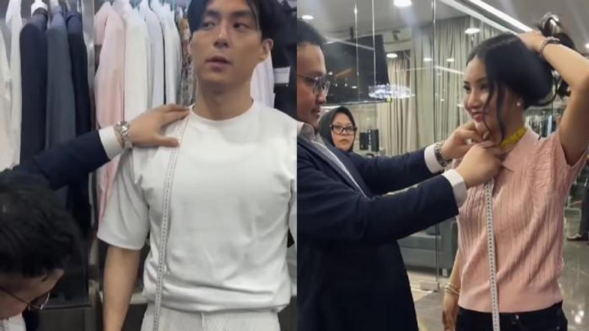 FITTING BAJU - Kolase Sarwendah dan Giorgio Antonio jalani pengukuran di Wong Hang Tailor dicapture Sabtu (16/8/2025).