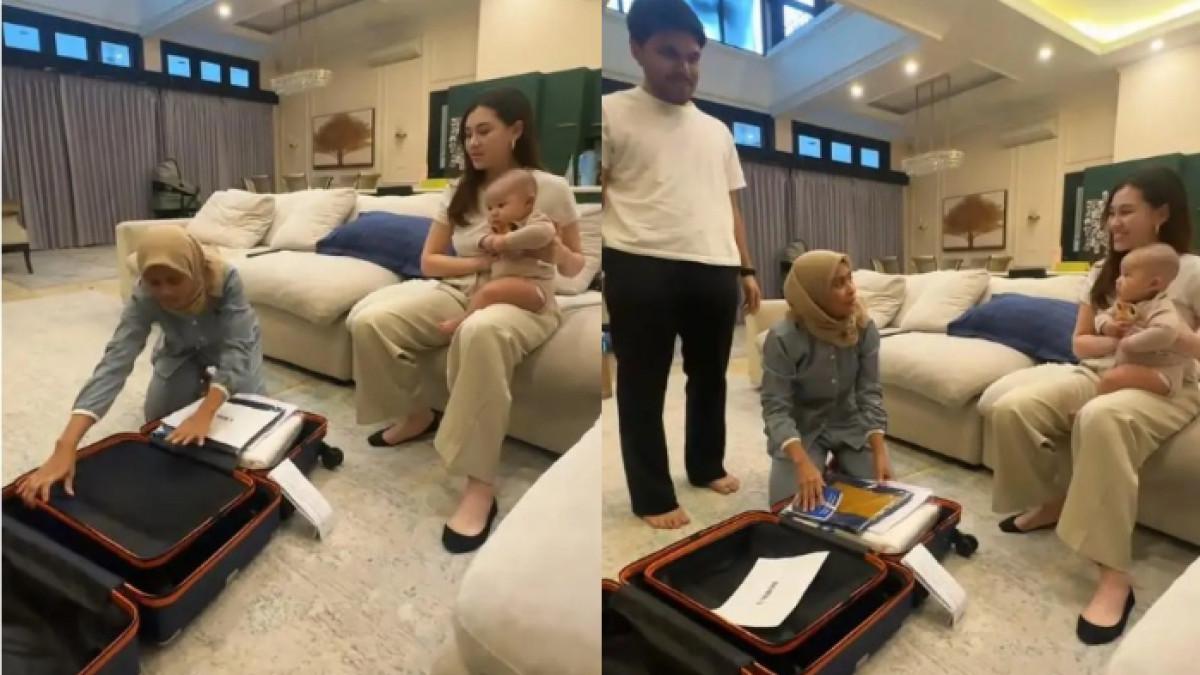 Momen haru terekam saat Thariq Halilintar dan Aaliyah Massaid beri kado umrah ke babysitter Arash.