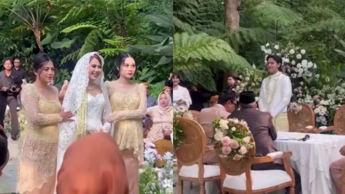 RESMI MENIKAH - Nadin tampil mempesona mengenakan kebaya putih dengan bawahan berwarna kuning muda. 
